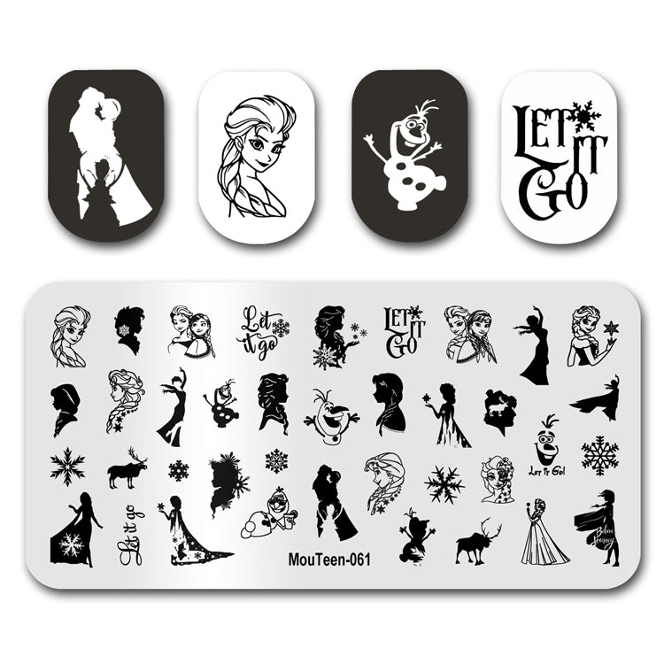 Mouteen-061 Cartoon Ice and Snow Nail Stamping Plates Sister Princess Nail Stamper Templates