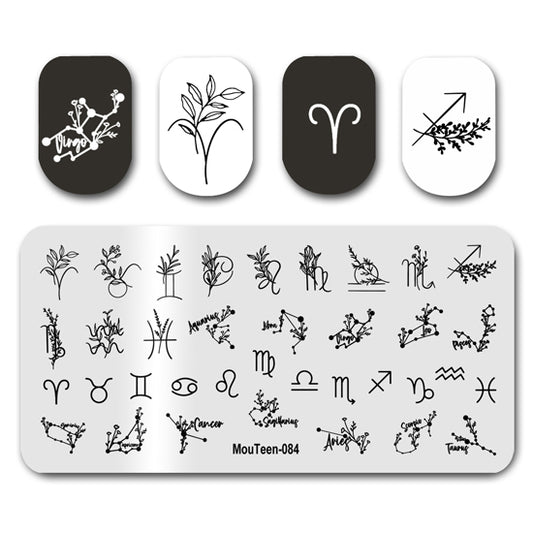 Mouteen-084 Twelve Constellations Nail Stamp Plate The Zodiac Stamping Plate Horoscope Nail Stamping Plates