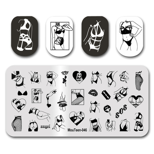 Mouteen-046 Swimsuit Girl Nail Stamping Plates Sexy Lady Nail Stamper Template For Nails Art Design