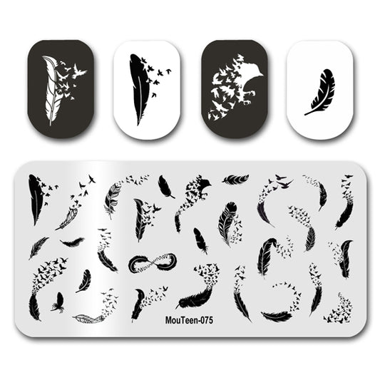 Mouteen-075 New Feather Nail Stamping Plate Soft Feathers Nails Mold Plumage Nail Art Template for Nails Design