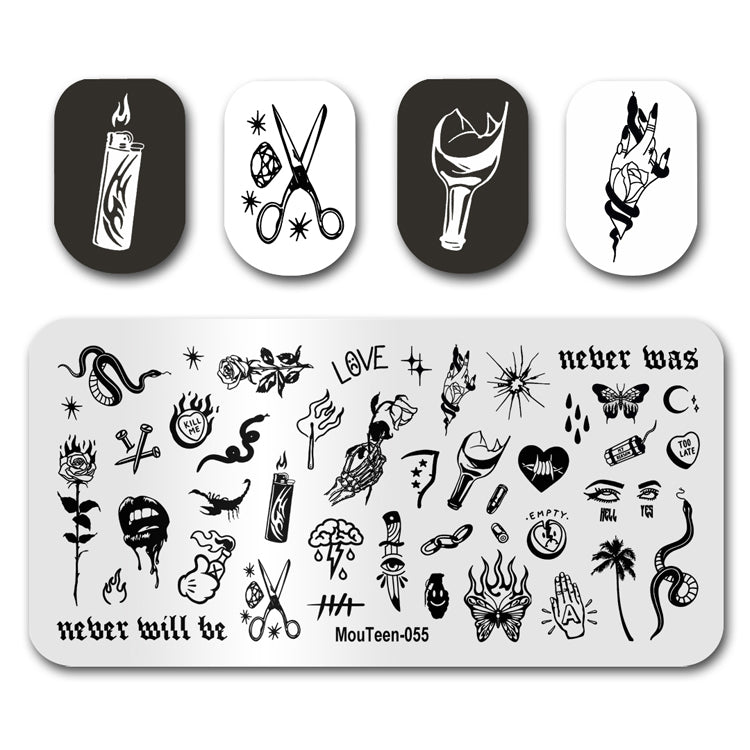 Mouteen-055 New Fire Image Nail Stamping Lighter Shape Nail Stamper Template For Nails Art Design