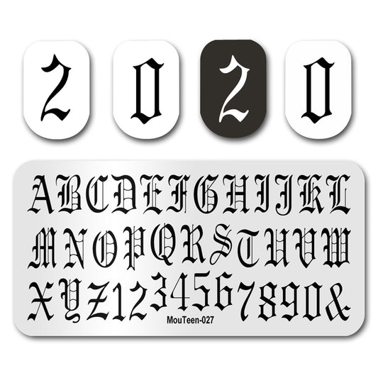 Mouteen-027 New Big Wordart Nail Stamping Capital Gothic Letters Nail Templates Arabic Numerals Nail Art Template