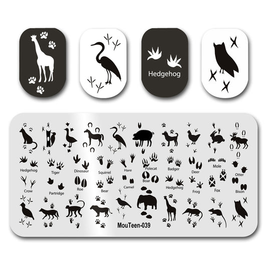 Mouteen-039 New Animal Footprints Nail Transfer Plate Abstract Animal Modelling Stamping Plate for Nail Design