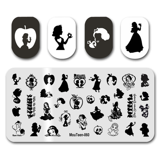 Mouteen-060 Cartoon Snow White Nail Stamping Plates Fairy Tale Princess Nail Stamper Templates