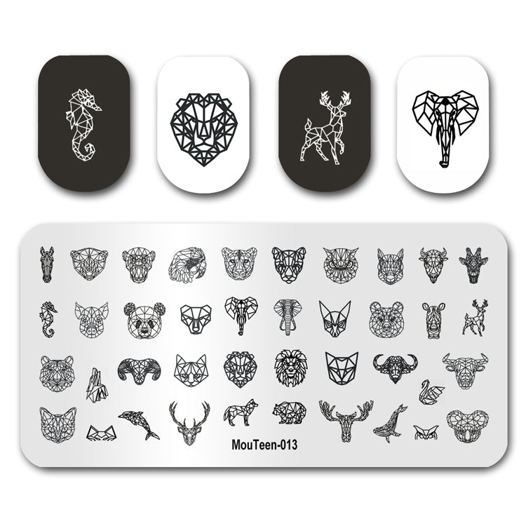 Mouteen-013 Geometric Animal Figure Nail Stamping Fierce Animal Head Plate Printing Plate Lion Tiger Mold Nail Art Template