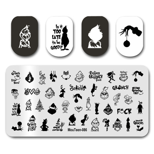 Mouteen-086 Green Hair Monster Stamping Plate Cute Cartoon Character Nails Art Templates