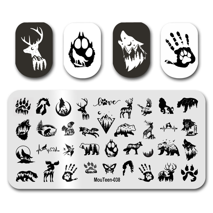 Mouteen-038 Animal Shadow Nail Transfer Stamper Beast Silhouette Nail Art Template Footprint Spring Nail Art Printing Plate