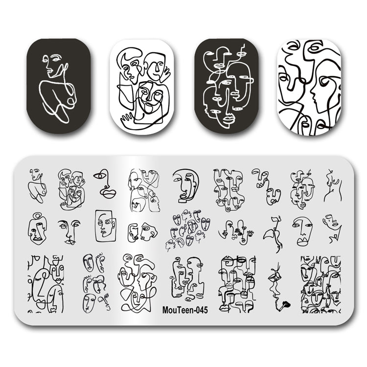 Mouteen-045 Soul Face Nail Stamping Plate Line Side Face Nail Stamper Template For Nails Art Design