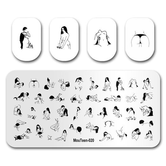 Mouteen-020 Sexy Girl Nail Stamping Design Man and Woman Silhouette Nails Stamper Nail Art