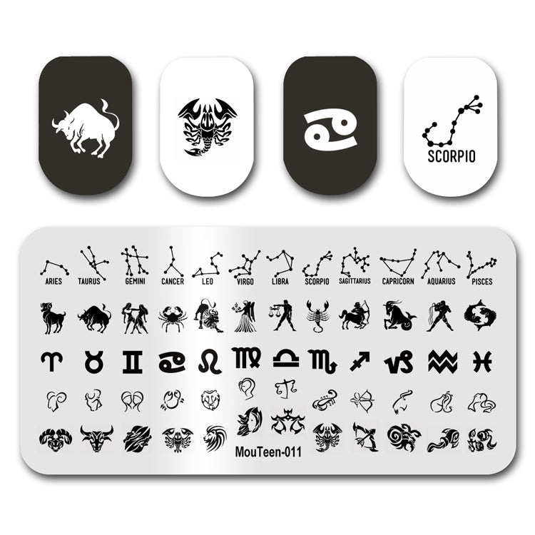 Mouteen-011 New Zodiac Sign Stamping Plate Sagittarius Symbol Nail Art Stamping Plates Aries Symbol Nail Stamper Plates