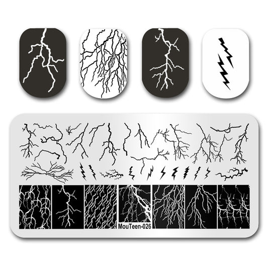 Mouteen-026 Simple lightning Nail Stencil For Women Nail Stamp Template Thunderstreak Nails Plates