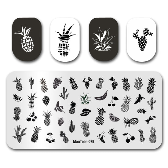 Mouteen-079 Pineapple Nail Art Template Friut Art Stamping Plates Strawberry Banana Nail Stencil Nail Templates