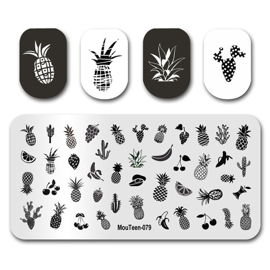 Mouteen-079 Pineapple Nail Art Template Friut Art Stamping Plates Strawberry Banana Nail Stencil Nail Templates