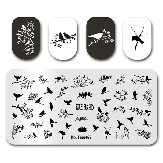 Mouteen-077 Branches Bird Nail Stamping Plates Auspicious Birds Nail Art Template Picapica Nail Stamping