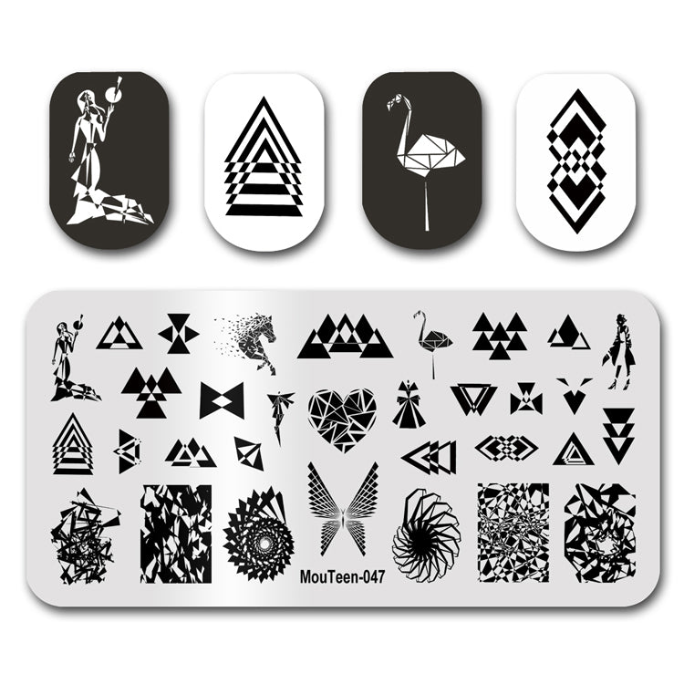 Mouteen-047 Geometric Figure Nail Stamping Plates Triangle Butterfly Nail Stamper Template For Nails Art Design