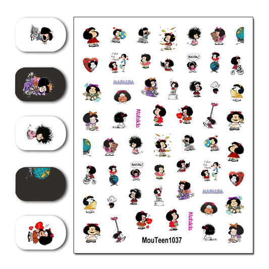 Newest Hot Mouteen1037 Big-haired Girl Nail Sticker Nail Water Sticker for Nail Art Sticker Decal