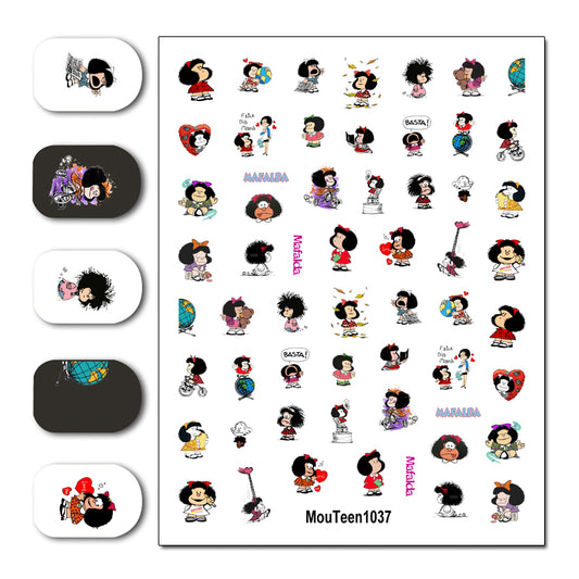 Newest Hot Mouteen1037 Big-haired Girl Nail Sticker Nail Water Sticker for Nail Art Sticker Decal