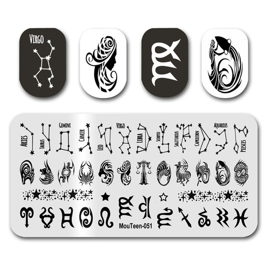 Mouteen-051 2021 New Big Size Zodiac Sign Nail Stamping Plates Constellations letters Nail Stamper Template For Nails Art Design