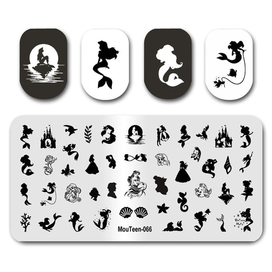 Mouteen-066 Mermaid Nail Stamping Plates Ocean Characters Nail Art Template For Nails Design